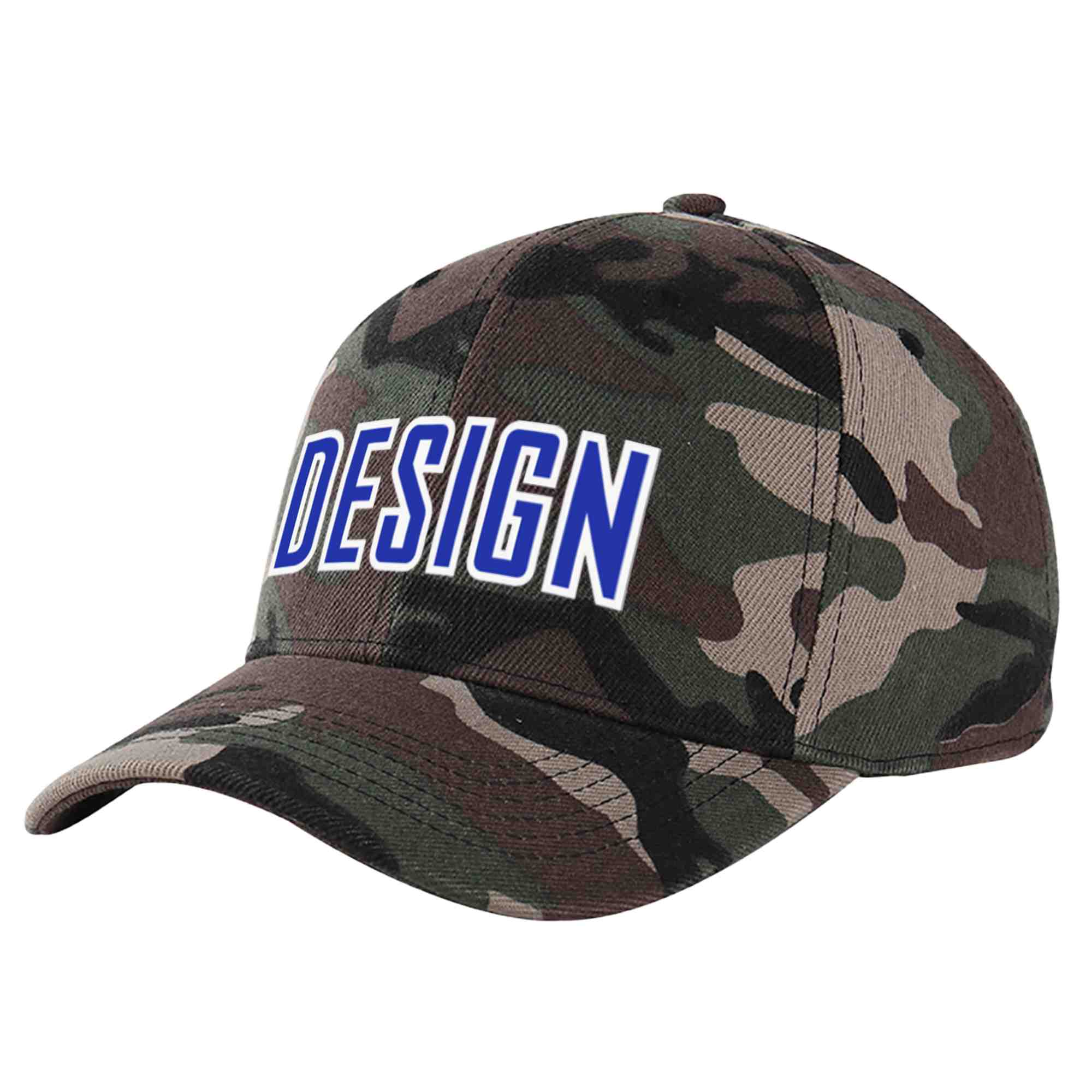 Custom Camo Royal-White Curved Eaves Sport Design Baseball Cap