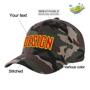 Custom Camo Red-Yellow Curved Eaves Sport Design Baseball Cap