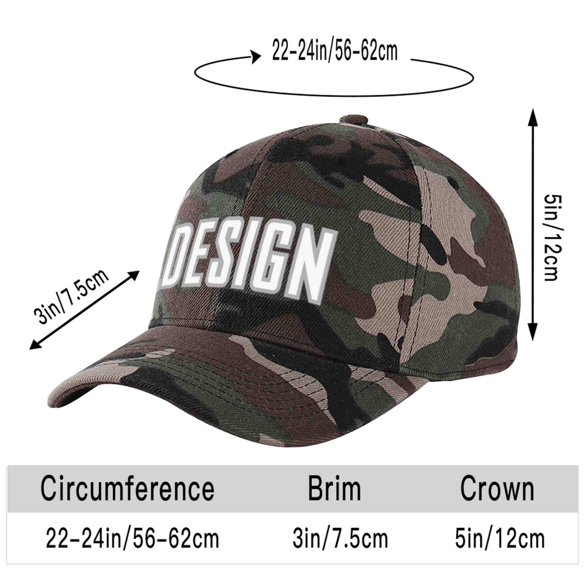 Custom Camo White-Gray Curved Eaves Sport Design Baseball Cap