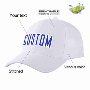 Conception personnalisée de casquette de baseball de sport incurvée blanc royal-blanc pour hommes/femmes/jeunes