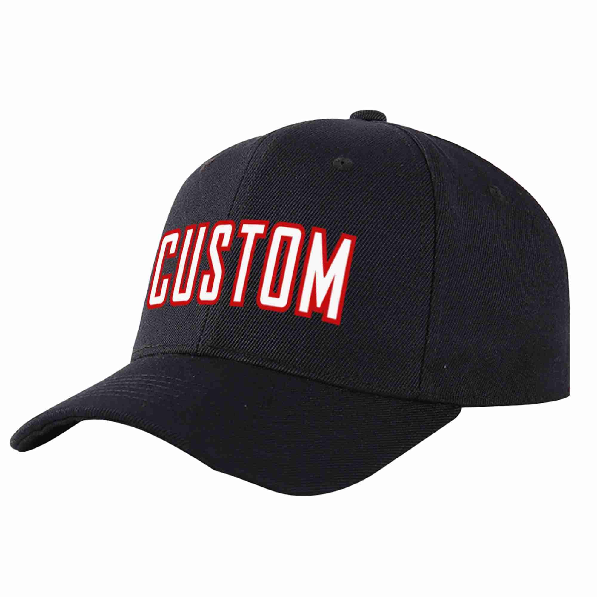 Conception personnalisée de casquette de baseball de sport incurvée noir blanc-rouge pour hommes/femmes/jeunes