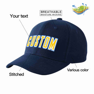 Custom Navy Gold-White Curved Eaves Sport Baseball Cap Design for Men/Women/Youth