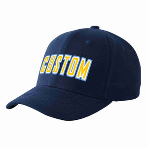 Custom Navy Gold-White Curved Eaves Sport Baseball Cap Design for Men/Women/Youth