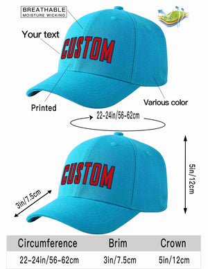 Custom Aqua Red-Navy Curved Eaves Sport Baseball Cap Design for Men/Women/Youth