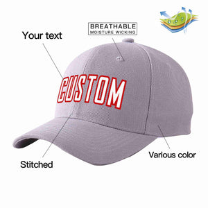 Conception personnalisée de casquette de baseball de sport incurvée gris blanc-rouge pour hommes/femmes/jeunes