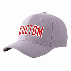 Custom Gray Red-White Curved Eaves Sport Baseball Cap Design for Men/Women/Youth