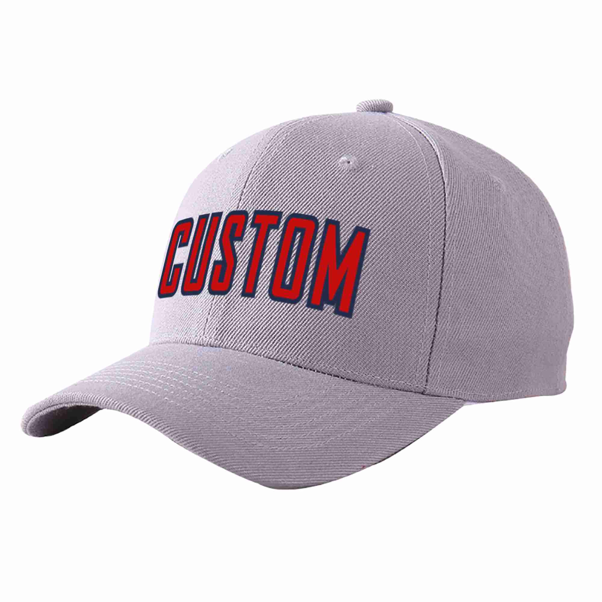 Conception personnalisée de casquette de baseball de sport courbée gris rouge-marine pour hommes/femmes/jeunes