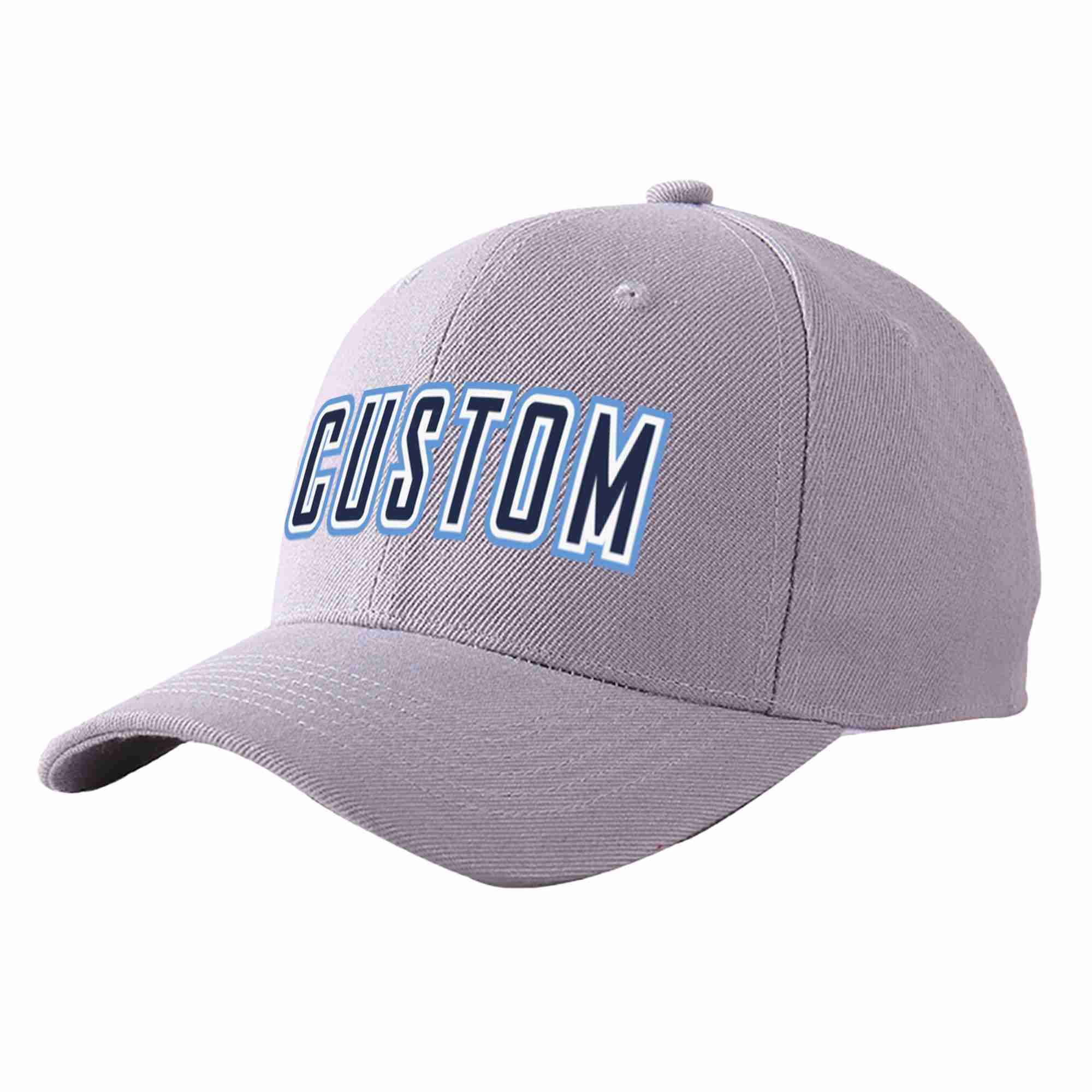 Conception personnalisée de casquette de baseball de sport incurvée gris marine-blanc pour hommes/femmes/jeunes