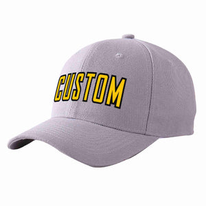 Custom Gray Gold-Black Curved Eaves Sport Baseball Cap Design for Men/Women/Youth