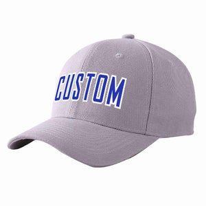 Conception personnalisée de casquette de baseball de sport incurvée gris royal-blanc pour hommes/femmes/jeunes