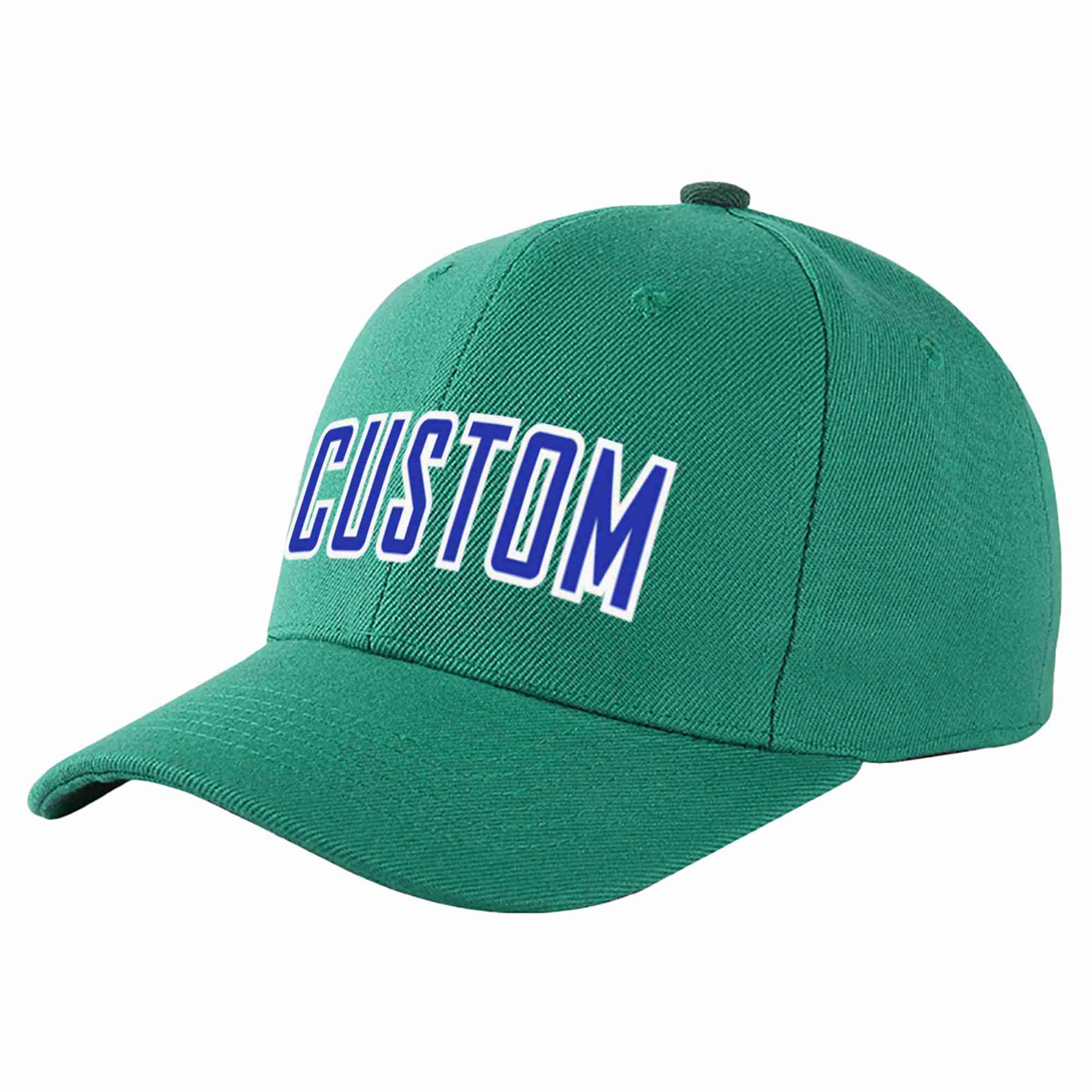 Conception personnalisée de casquette de baseball de sport incurvée vert clair royal-blanc pour hommes/femmes/jeunes