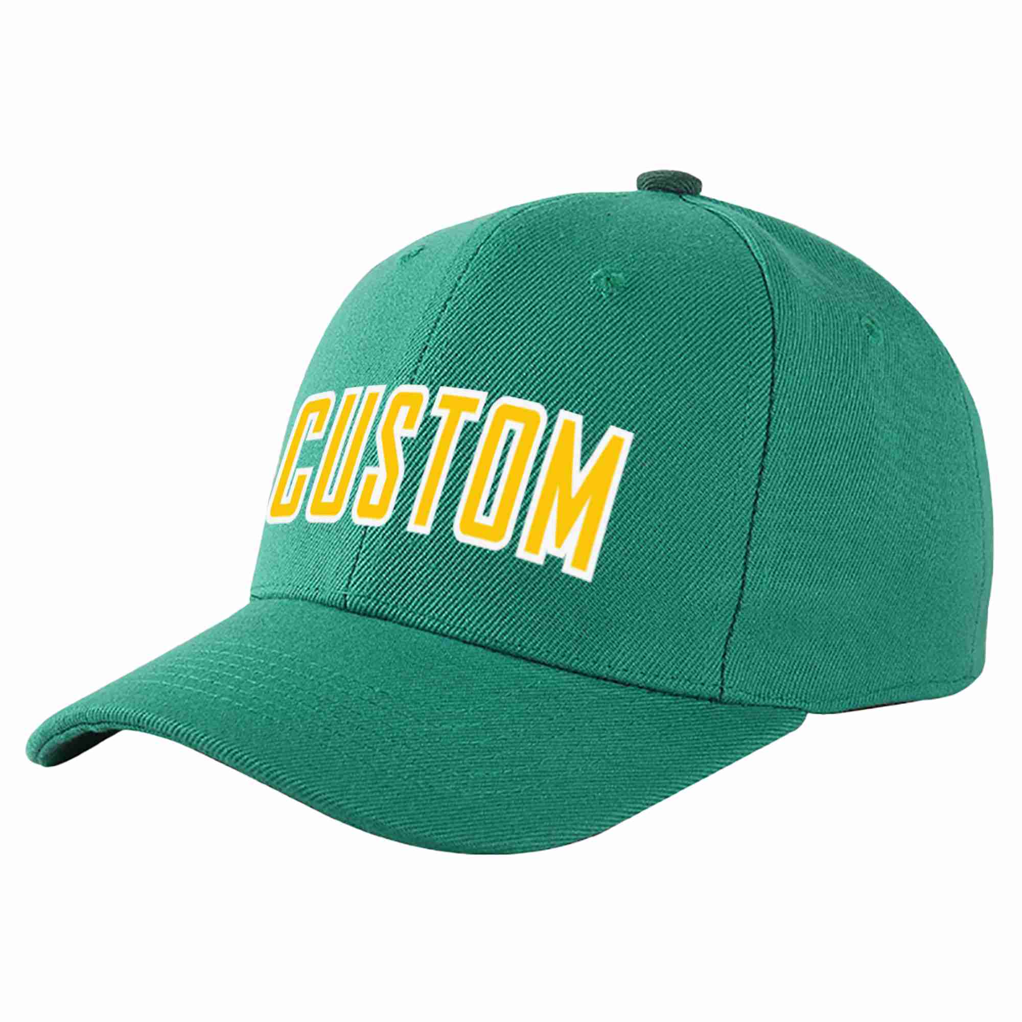 Custom Light Green Gold-White Curved Eaves Sport Baseball Cap Design for Men/Women/Youth