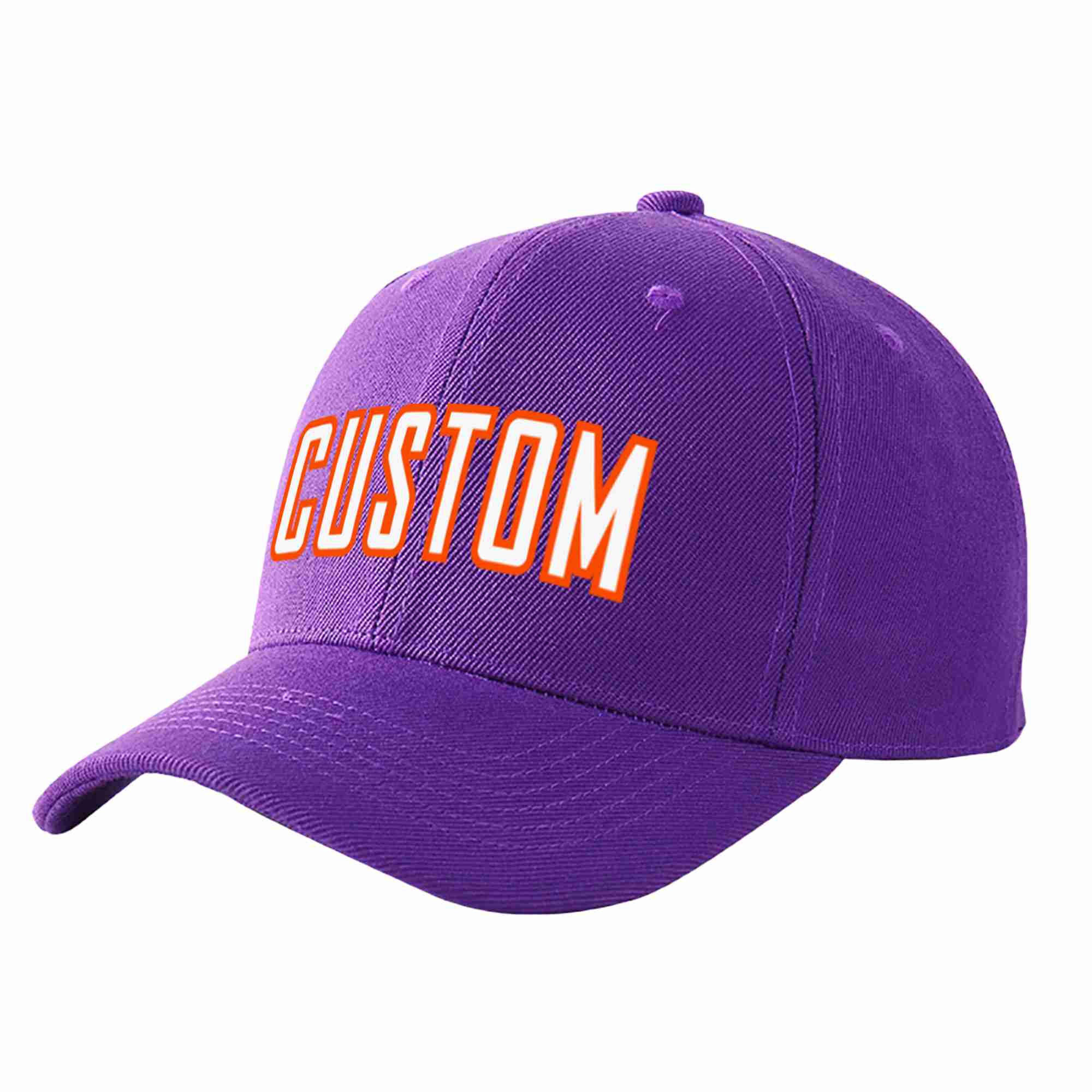 Conception personnalisée de casquette de baseball de sport incurvée violet blanc-orange pour hommes/femmes/jeunes