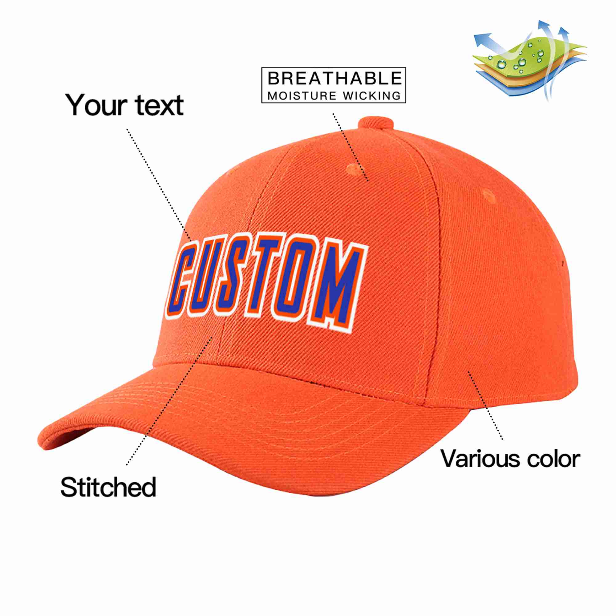 Custom Tangerine Royal-Orange Curved Eaves Sport Baseball Cap Design for Men/Women/Youth