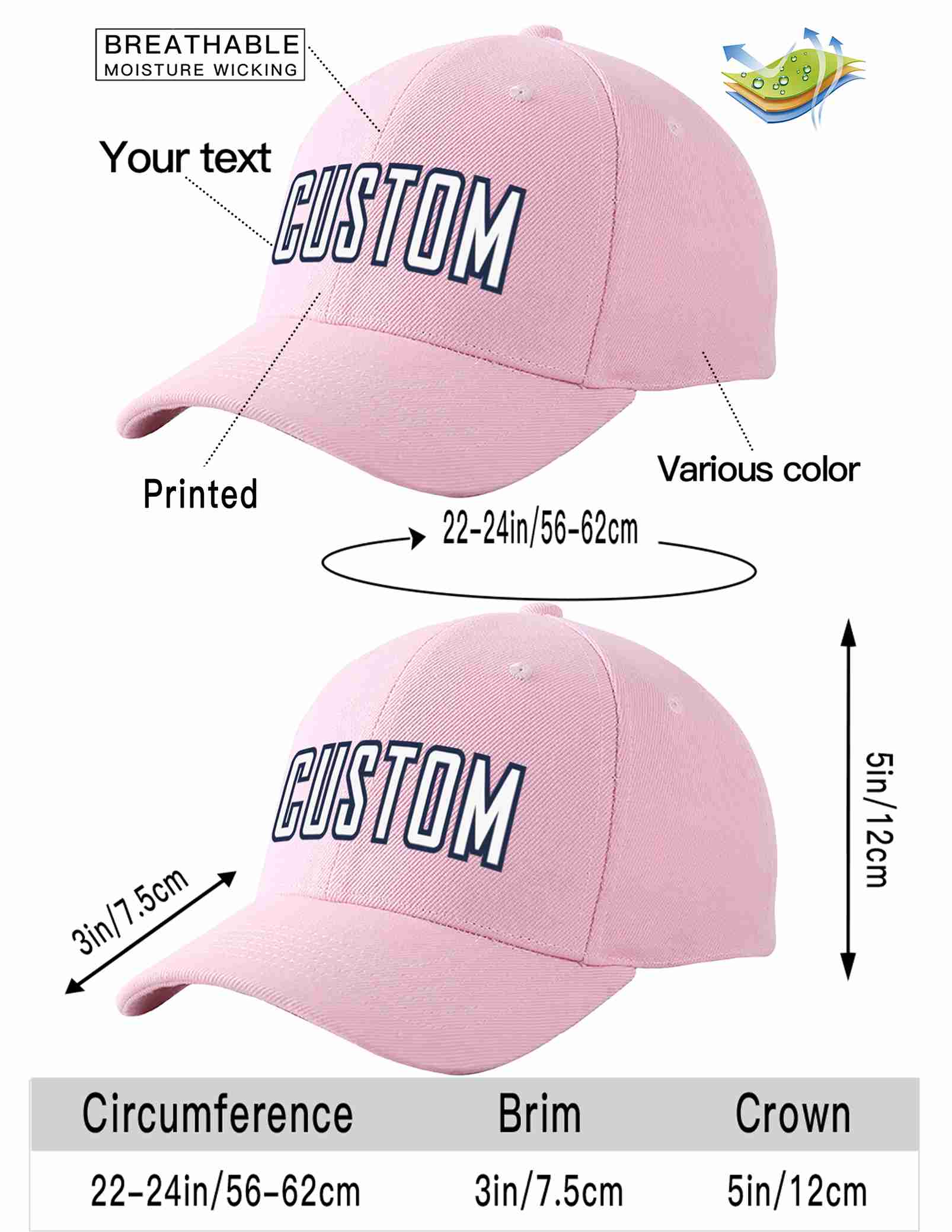 Custom Pink White-Navy Curved Eaves Sport Baseball Cap Design for Men/Women/Youth