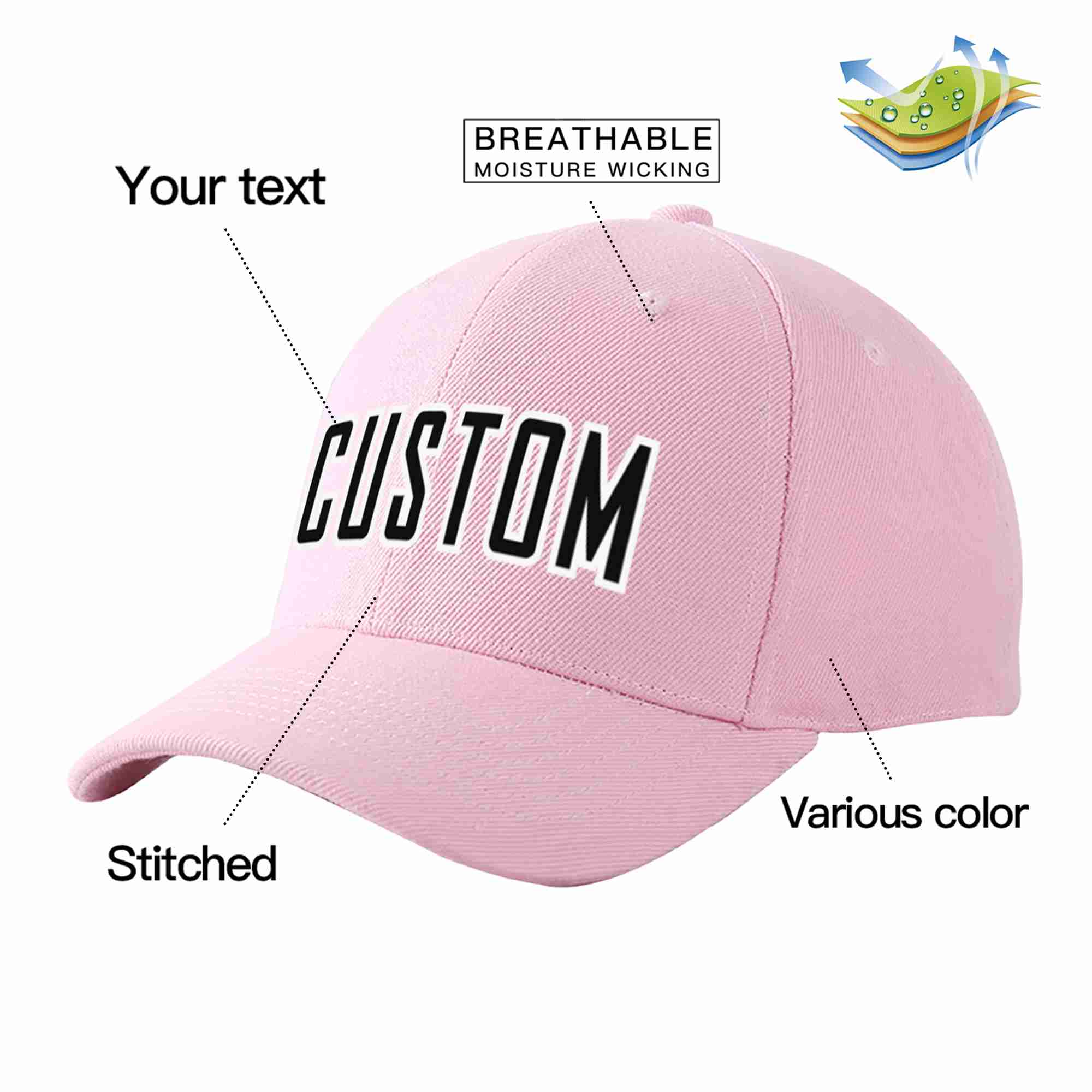 Custom Pink Black-White Curved Eaves Sport Baseball Cap Design for Men/Women/Youth