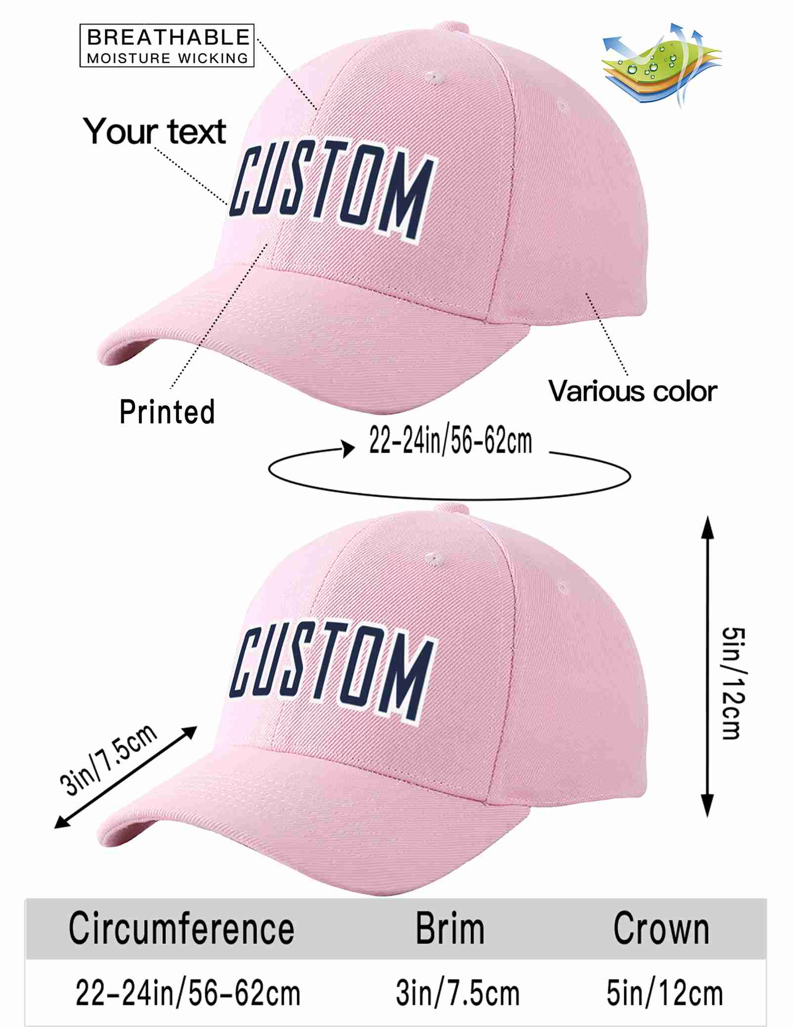 Custom Pink Navy-White Curved Eaves Sport Baseball Cap Design for Men/Women/Youth