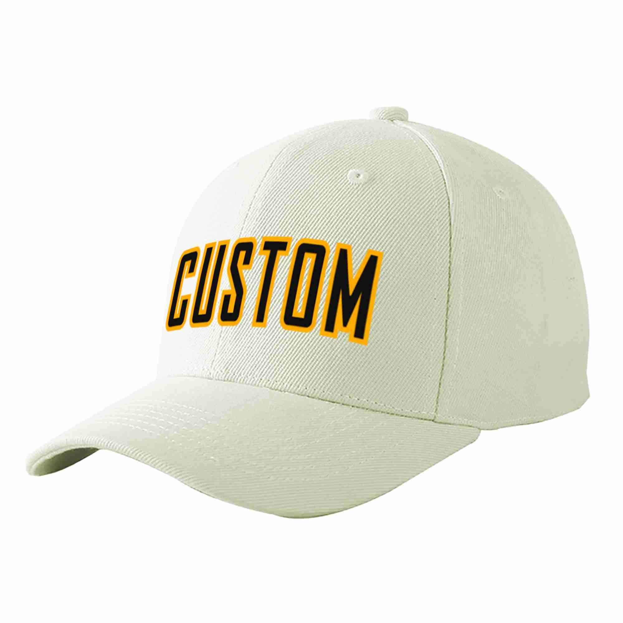 Conception personnalisée de casquette de baseball de sport incurvée noir-jaune crème pour hommes/femmes/jeunes