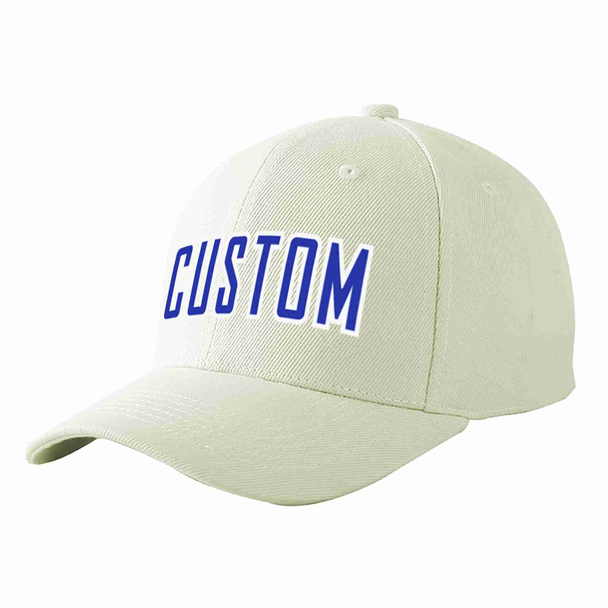 Conception personnalisée de casquette de baseball de sport incurvée blanc royal-blanc crème pour hommes/femmes/jeunes