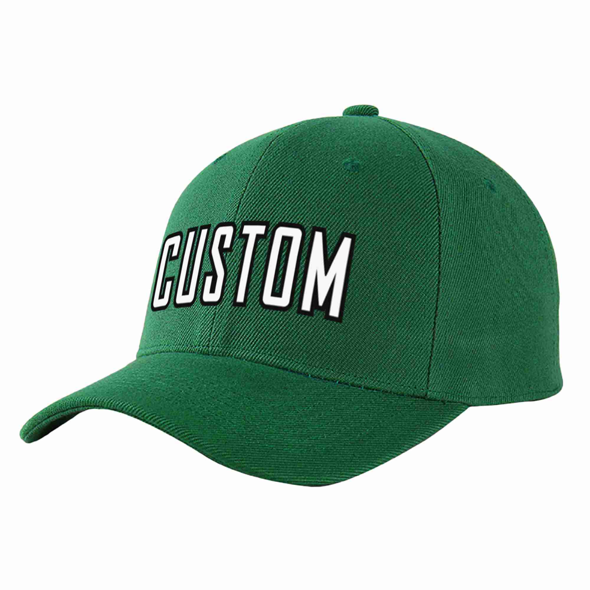 Conception personnalisée de casquette de baseball de sport incurvée vert blanc-noir pour hommes/femmes/jeunes