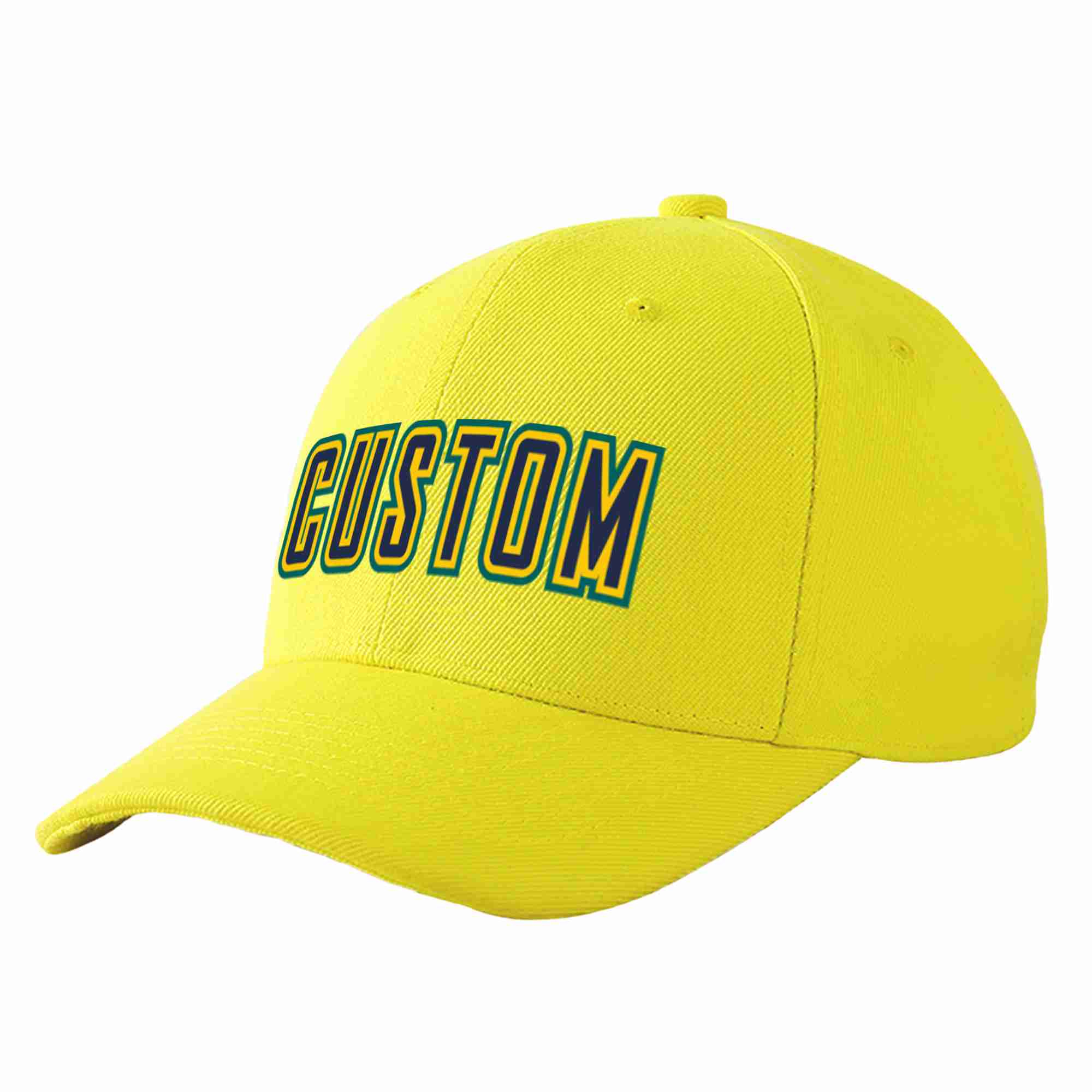 Conception personnalisée de casquette de baseball de sport incurvée jaune marine-or pour hommes/femmes/jeunes