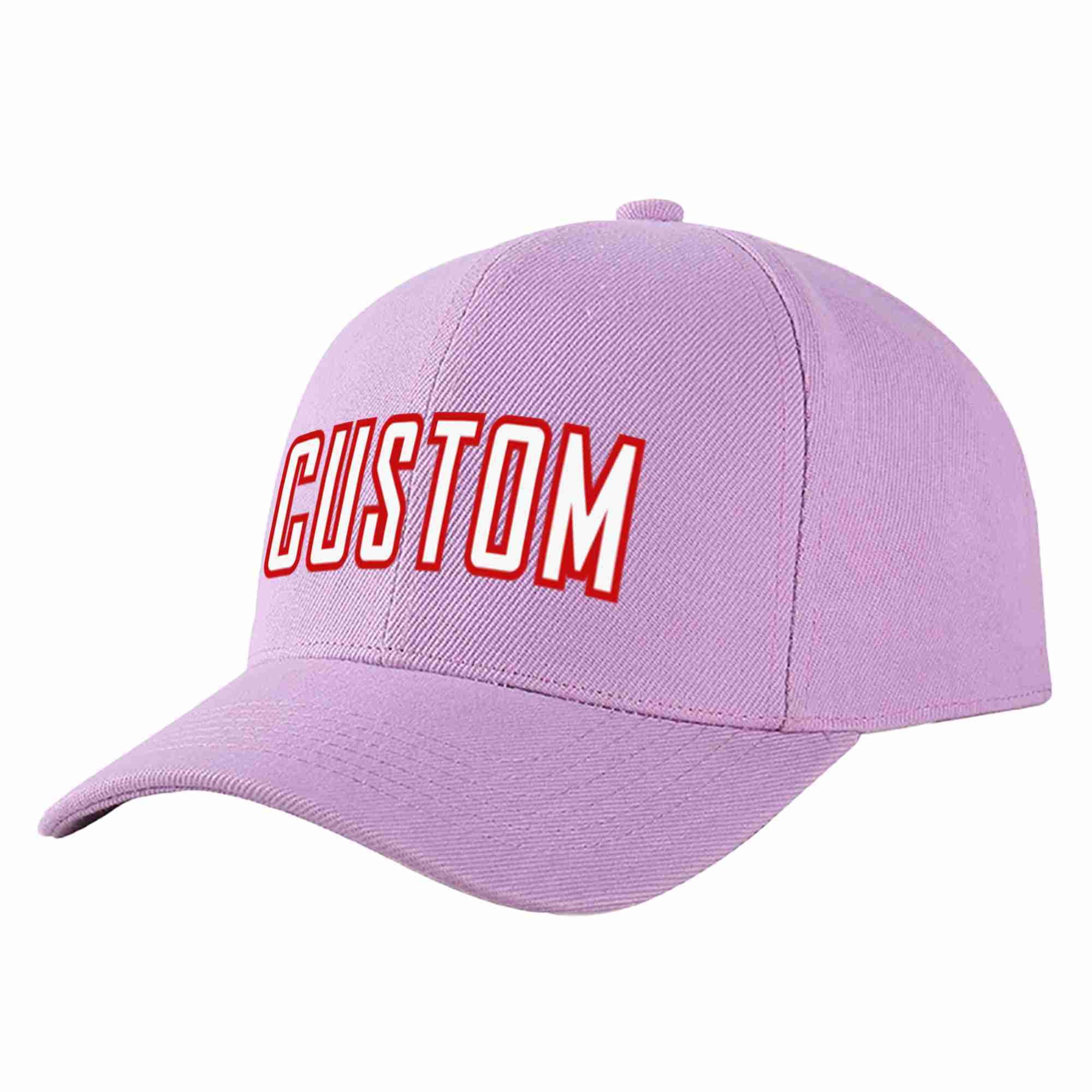 Conception personnalisée de casquette de baseball de sport incurvée violet clair blanc-rouge pour hommes/femmes/jeunes