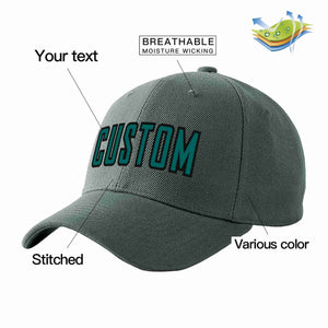 Custom Dark Gray Aqua-Black Curved Eaves Sport Baseball Cap Design for Men/Women/Youth