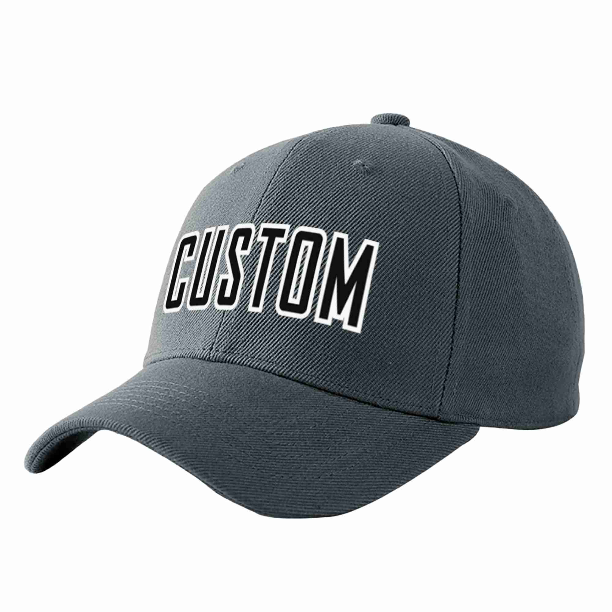 Conception personnalisée de casquette de baseball de sport incurvée gris foncé noir-blanc pour hommes/femmes/jeunes