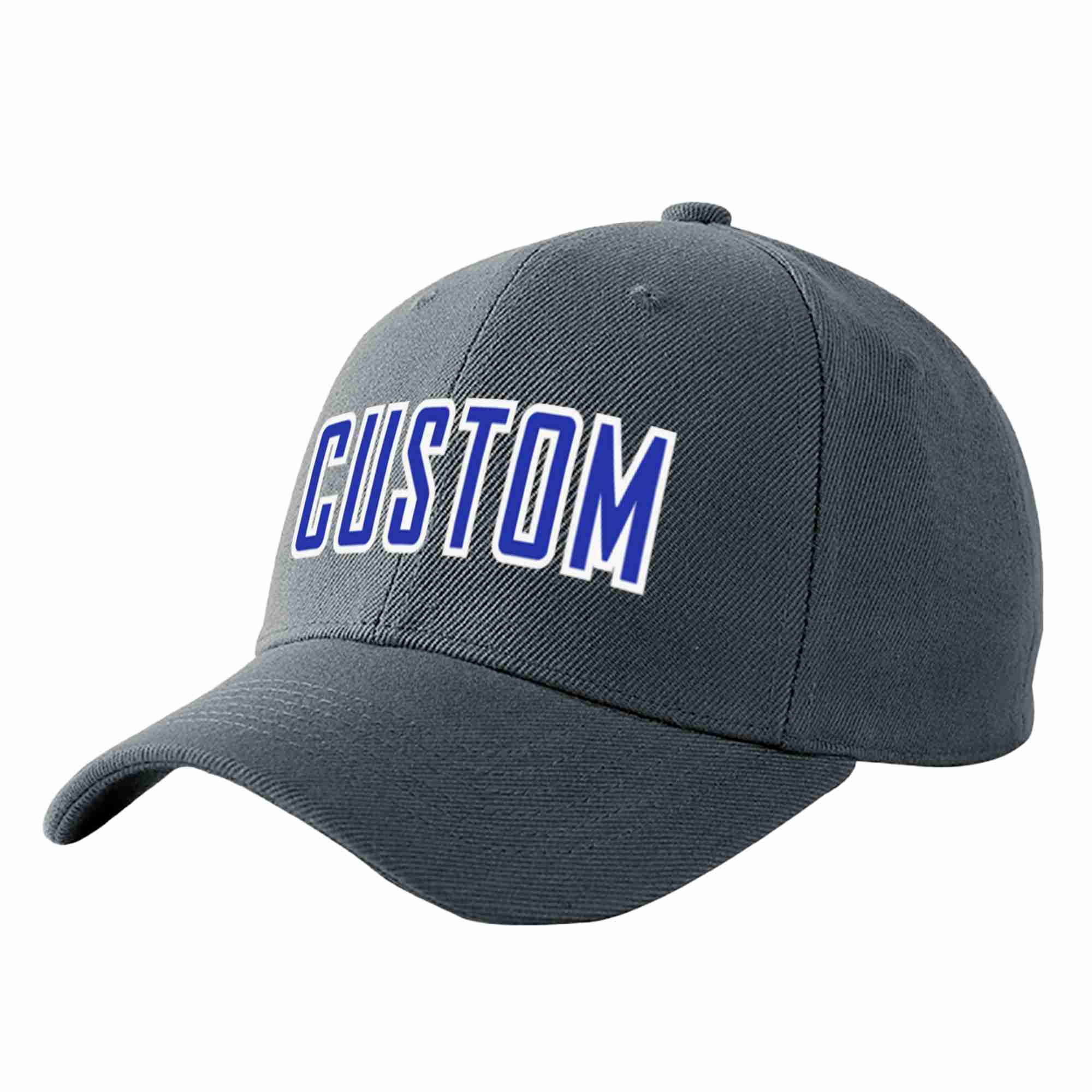 Custom Dark Gray Royal-White Curved Eaves Sport Baseball Cap Design for Men/Women/Youth