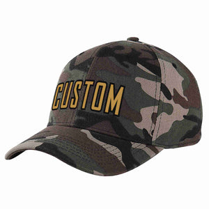 Custom Camo Old Gold-Black Curved Eaves Sport Baseball Cap Design for Men/Women/Youth