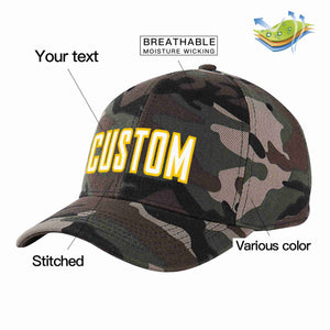 Custom Camo White-Gold Curved Eaves Sport Baseball Cap Design for Men/Women/Youth