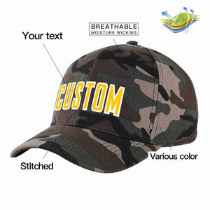 Conception personnalisée de casquette de baseball de sport à avant-toit incurvé or-blanc camouflage pour hommes/femmes/jeunes