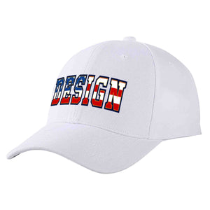 Custom White Vintage USA Flag-Gold Curved Eaves Sport Design Baseball Cap