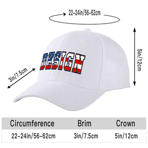 Custom White Vintage USA Flag-Gold Curved Eaves Sport Design Baseball Cap