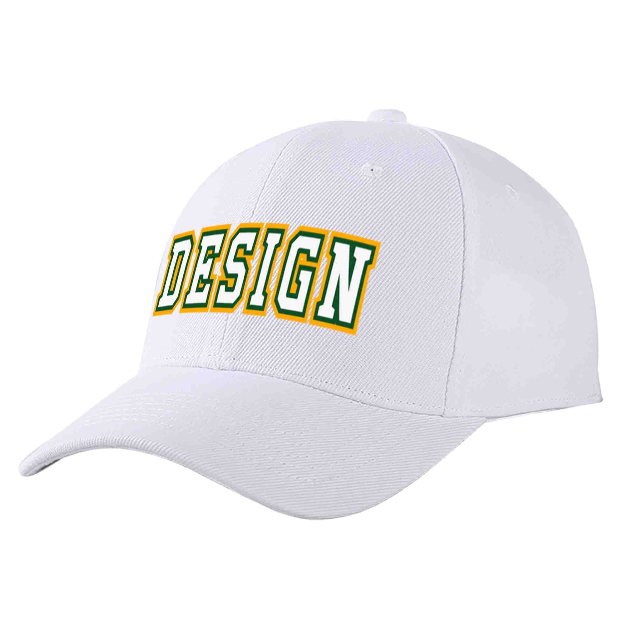 Custom White White-Kelly Green Curved Eaves Sport Design Baseball Cap