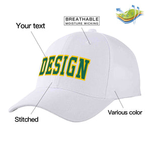 Casquette de baseball personnalisée blanche Kelly vert-jaune courbée Eaves Sport Design