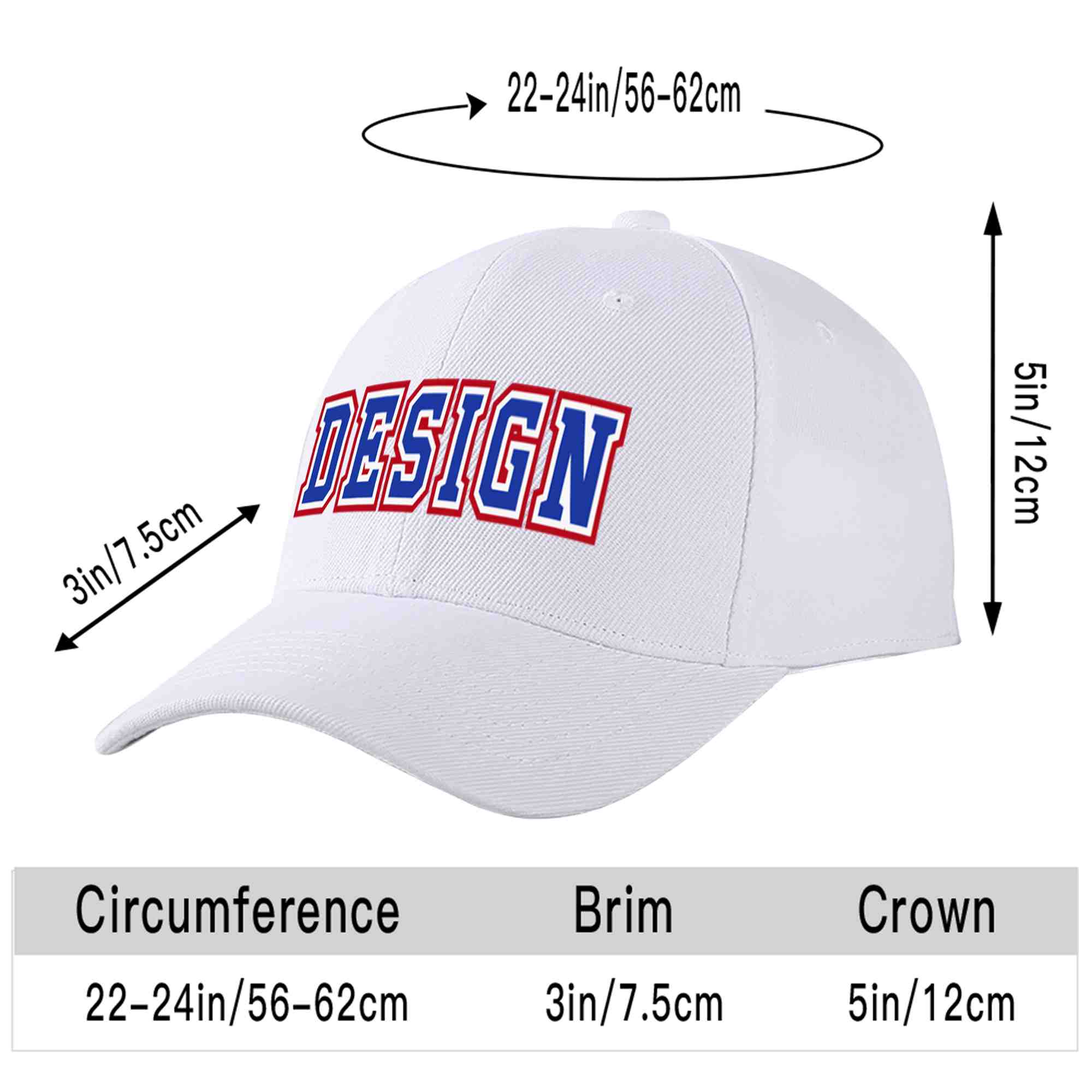 Custom White Royal-White Curved Eaves Sport Design Baseball Cap