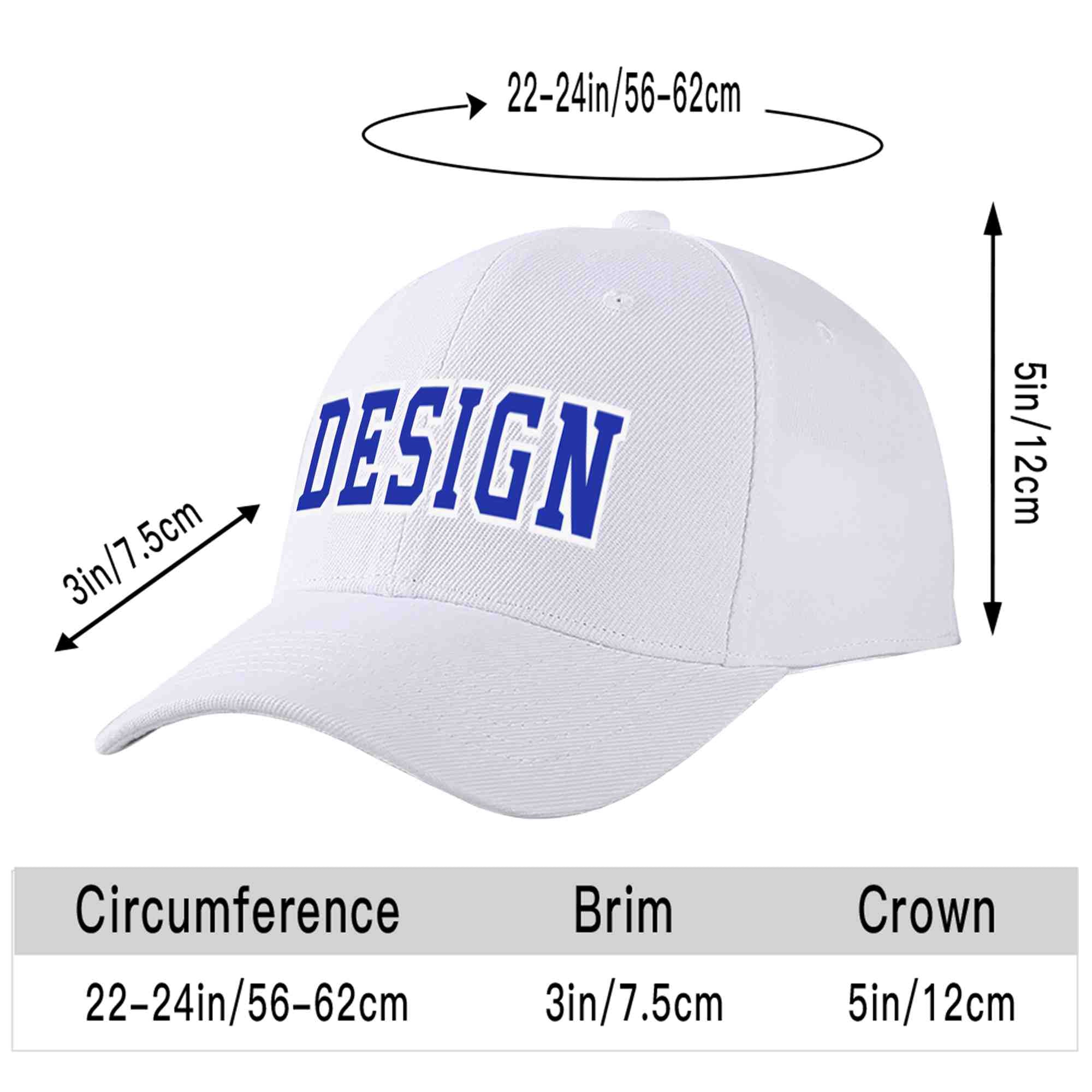 Custom White Royal-White Curved Eaves Sport Design Baseball Cap