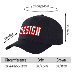 Custom Black White-Red Curved Eaves Sport Design Baseball Cap