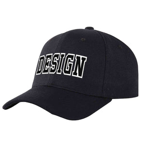 Casquette de baseball personnalisée noire, noire et blanche, design sportif, avec avant-toit incurvé