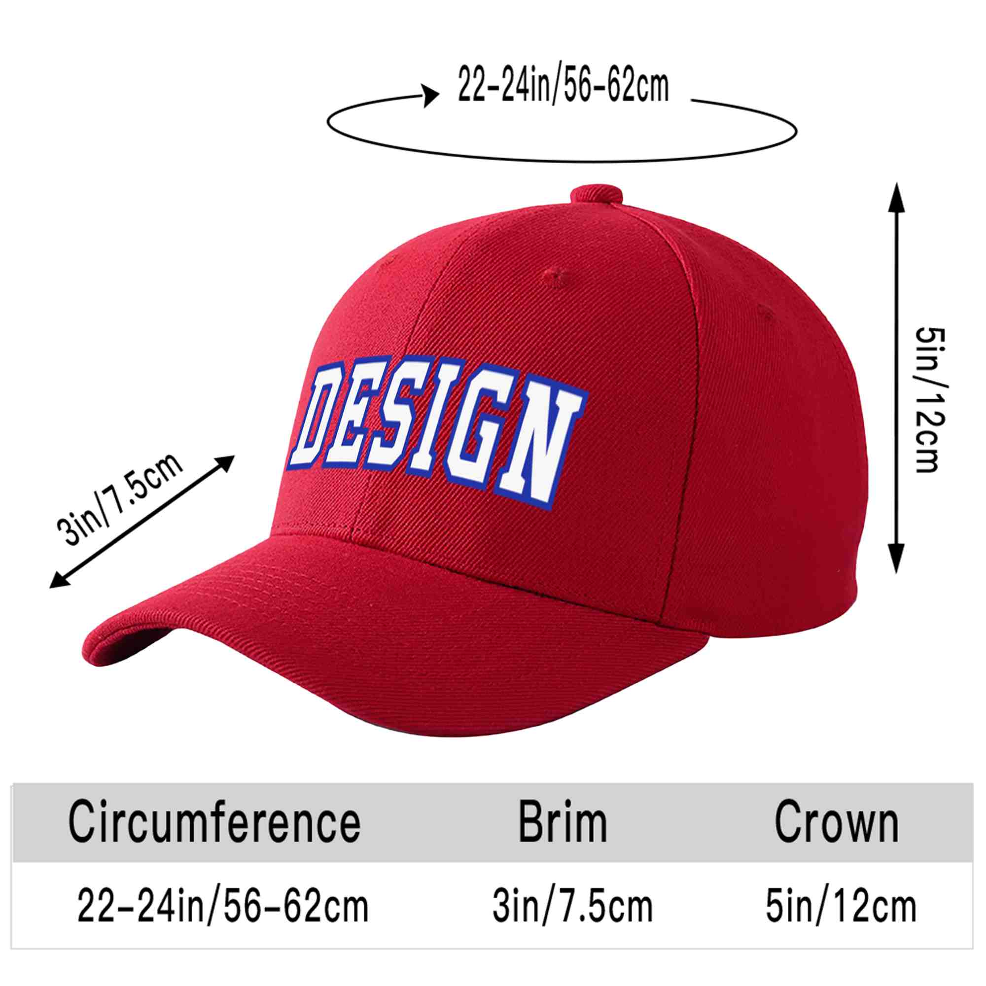 Custom Red White-Royal Curved Eaves Sport Design Baseball Cap