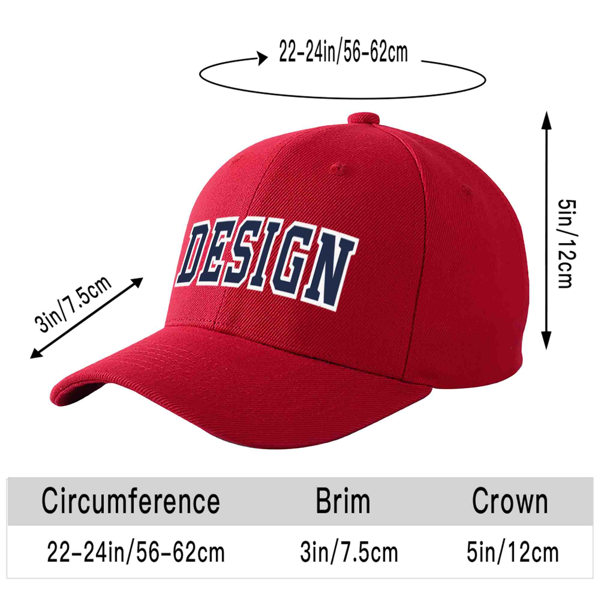 Custom Red Navy-White Curved Eaves Sport Design Baseball Cap