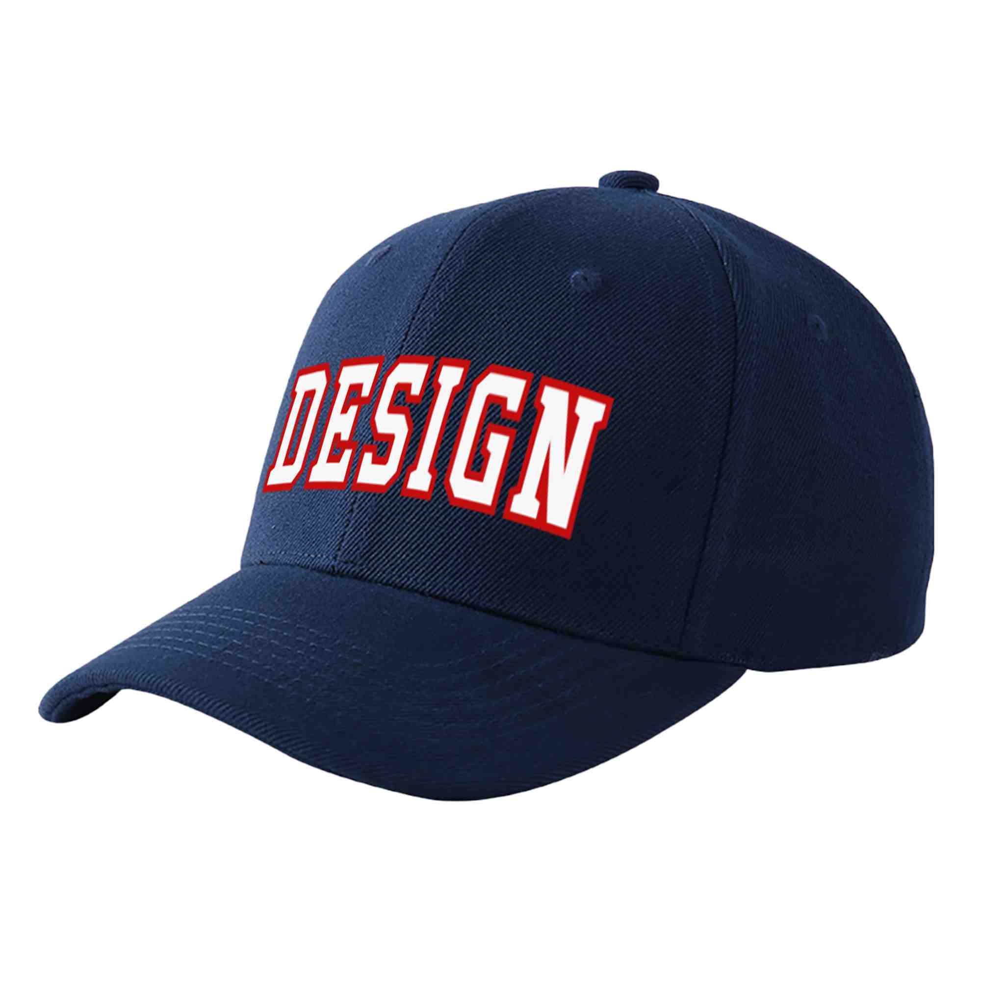 Casquette de baseball personnalisée bleu marine blanc-rouge avec avant-toit incurvé