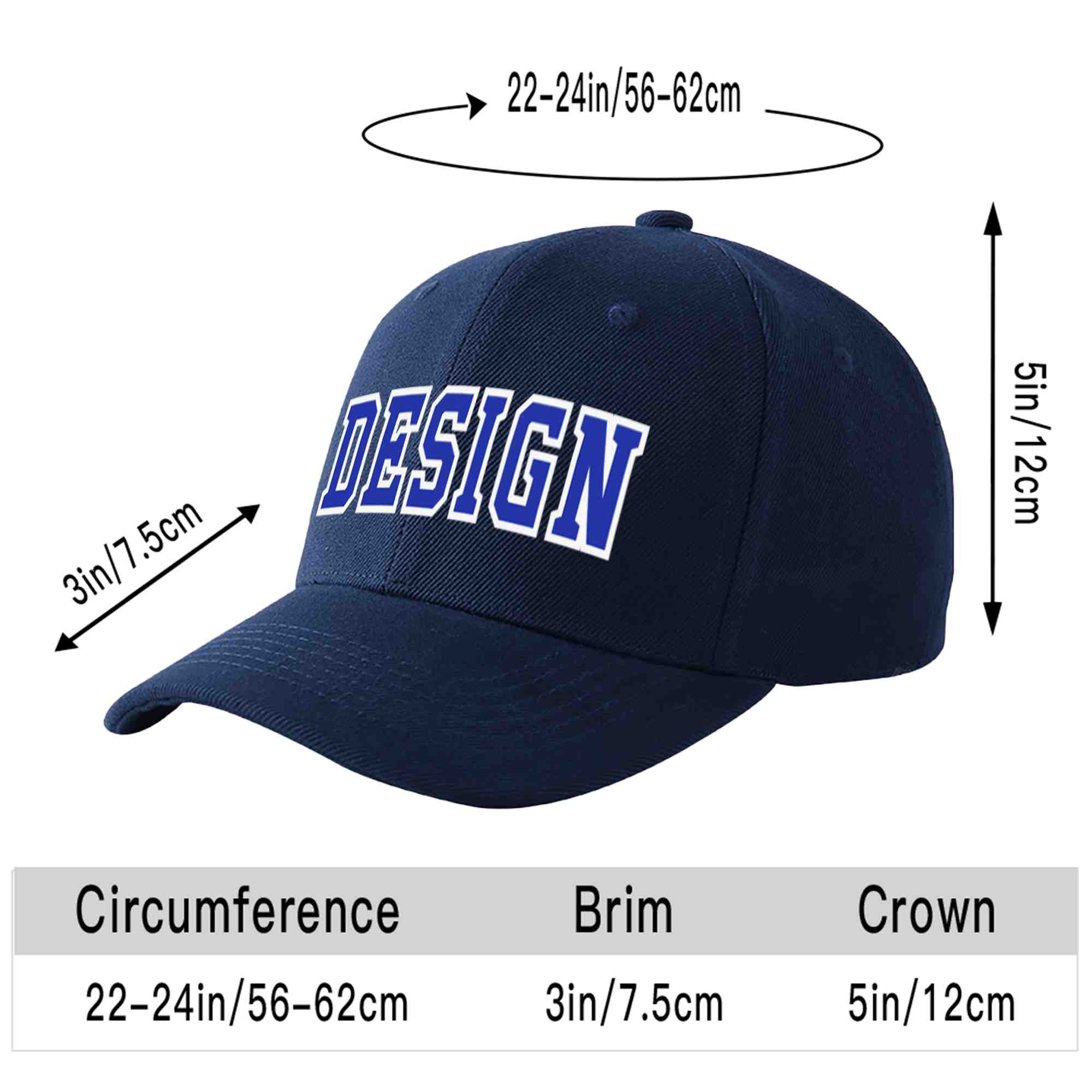 Casquette de baseball personnalisée bleu marine Royal-White Curved Eaves Sport Design