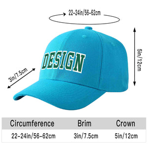 Custom Aqua Kelly Green-White Curved Eaves Sport Design Baseball Cap