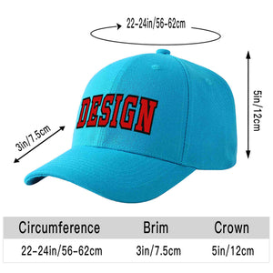 Custom Aqua Red-Black Curved Eaves Sport Design Baseball Cap