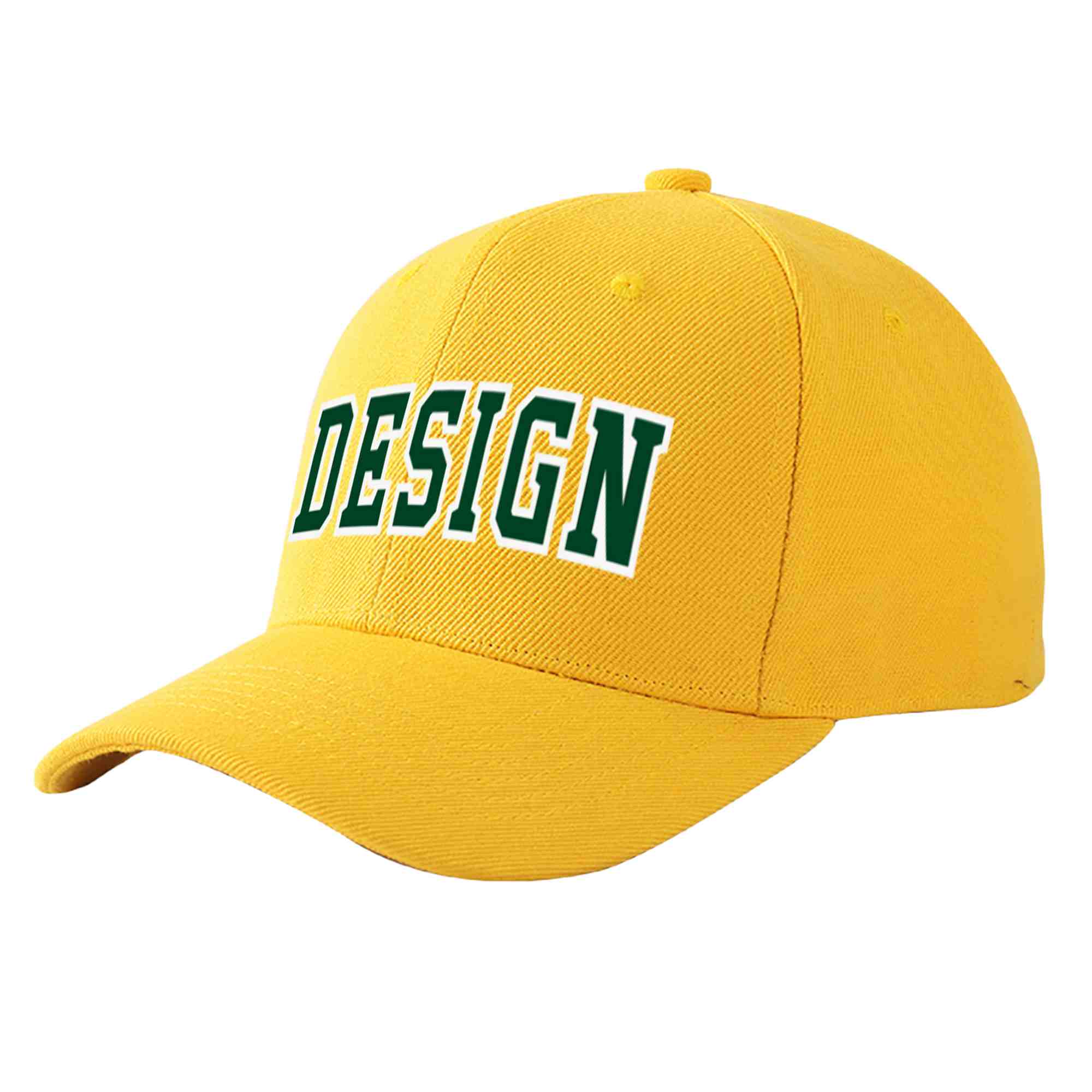 Casquette de baseball courbée personnalisée en or, vert et blanc, design sportif