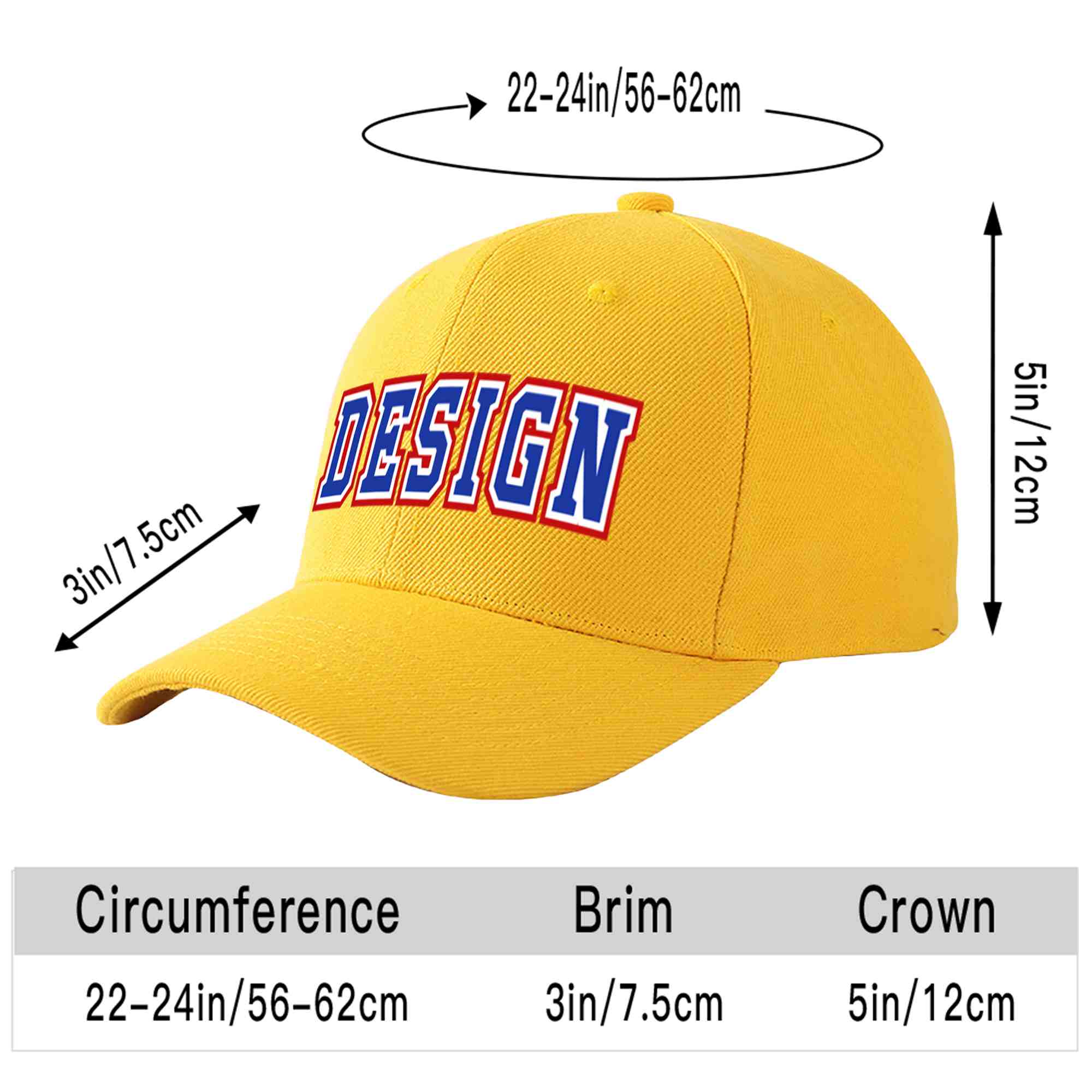 Custom Gold Royal-White Curved Eaves Sport Design Baseball Cap