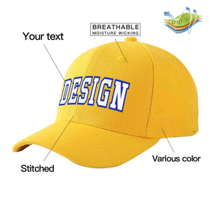 Custom Gold White-Royal Curved Eaves Sport Design Baseball Cap