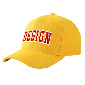 Casquette de baseball personnalisée en or, rouge et blanc, design sportif, avec avant-toit incurvé